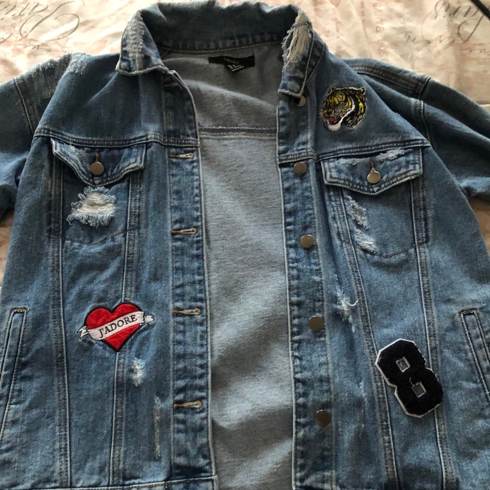 Oversized Distressed Patchwork Jean Jacket - image 2